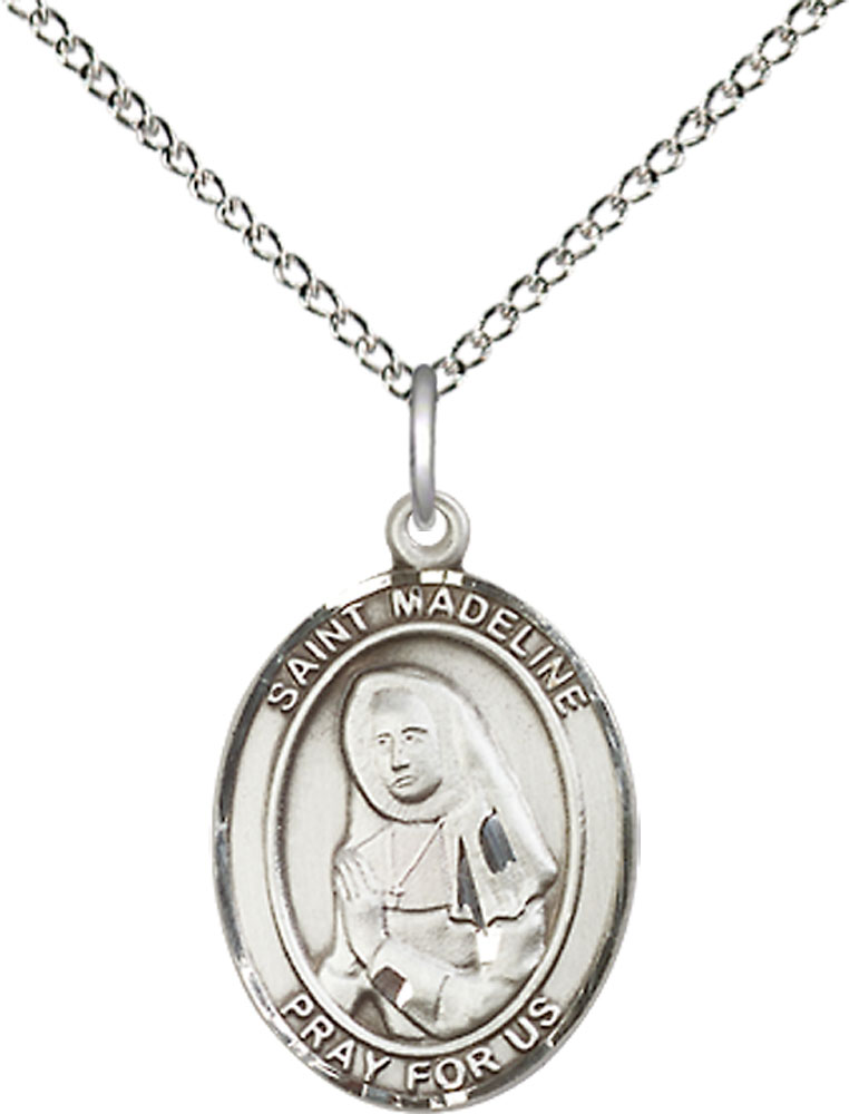 Sterling Silver Saint Madeline Sophie Barat Pendant on a 18 inch Sterling Silver Light Curb chain