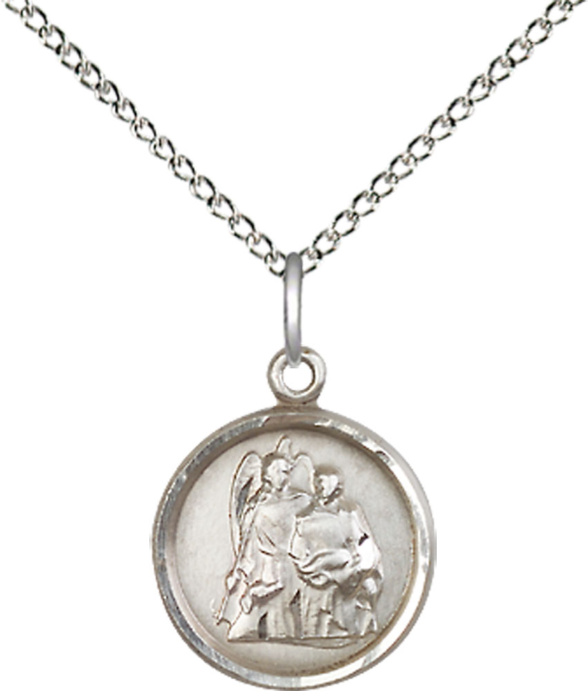 Sterling Silver Saint Raphael Pendant on a 18 inch Sterling Silver Light Curb chain