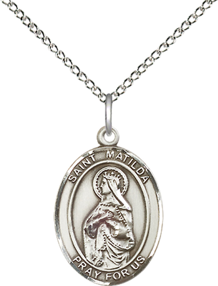 Sterling Silver Saint Matilda Pendant on a 18 inch Sterling Silver Light Curb chain