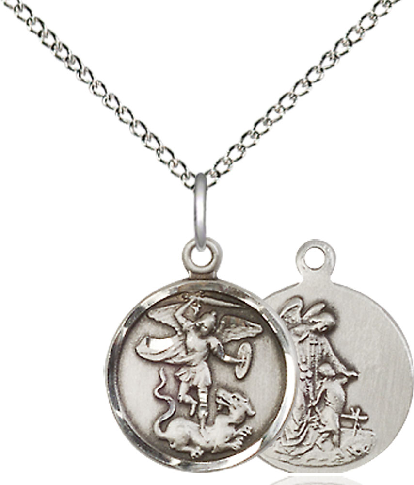 Sterling Silver Saint Michael the Archangel Pendant on a 18 inch Sterling Silver Light Curb chain