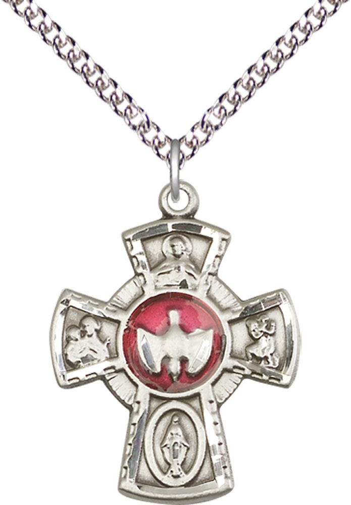 Sterling Silver 5-Way Pendant on a 24 inch Sterling Silver Heavy Curb chain