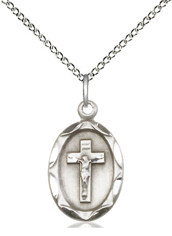 Sterling Silver Crucifix Pendant on a 18 inch Sterling Silver Light Curb chain