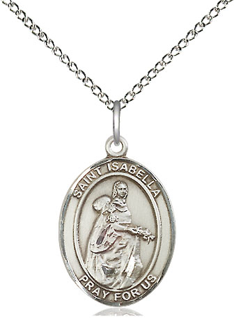 Sterling Silver Saint Isabella of Portugal Pendant on a 18 inch Sterling Silver Light Curb chain