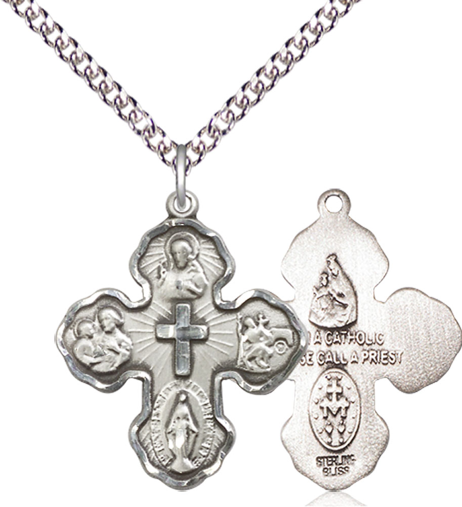 Sterling Silver 5-Way Pendant on a 24 inch Sterling Silver Heavy Curb chain