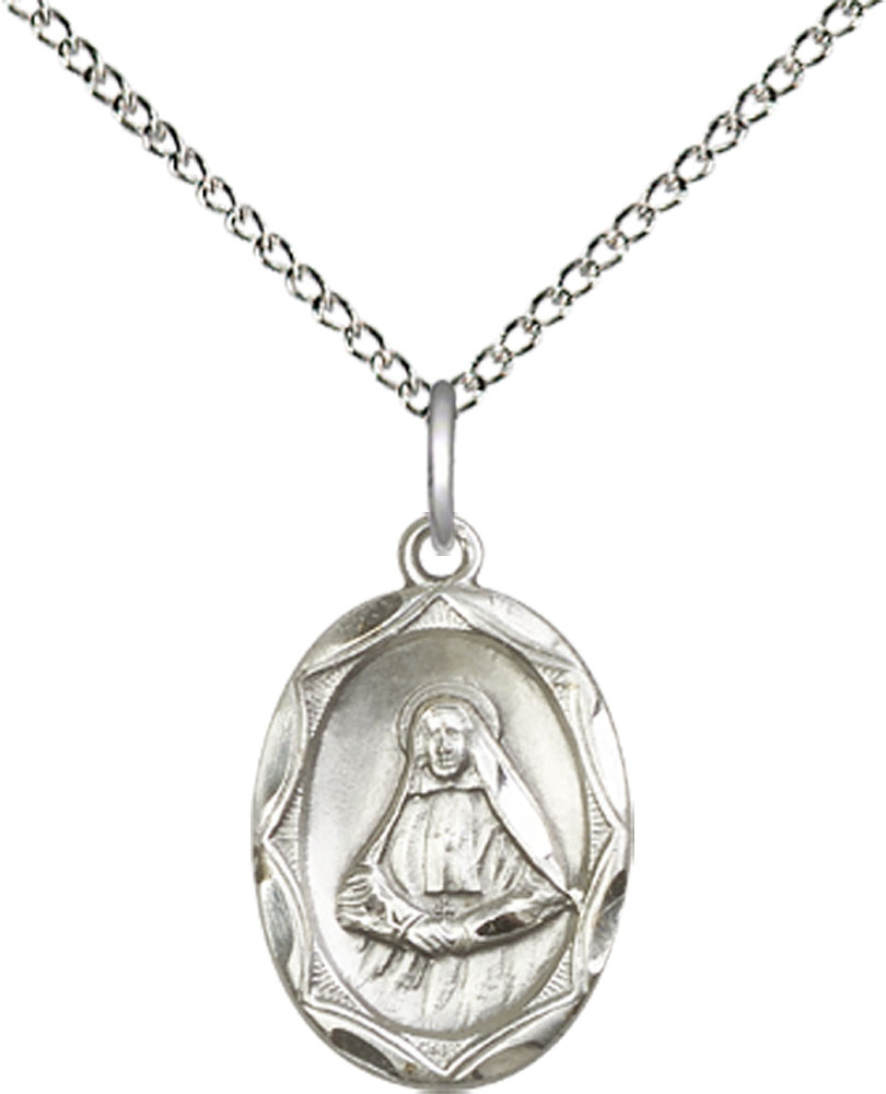 Sterling Silver Saint Frances Cabrini Pendant on a 18 inch Sterling Silver Light Curb chain