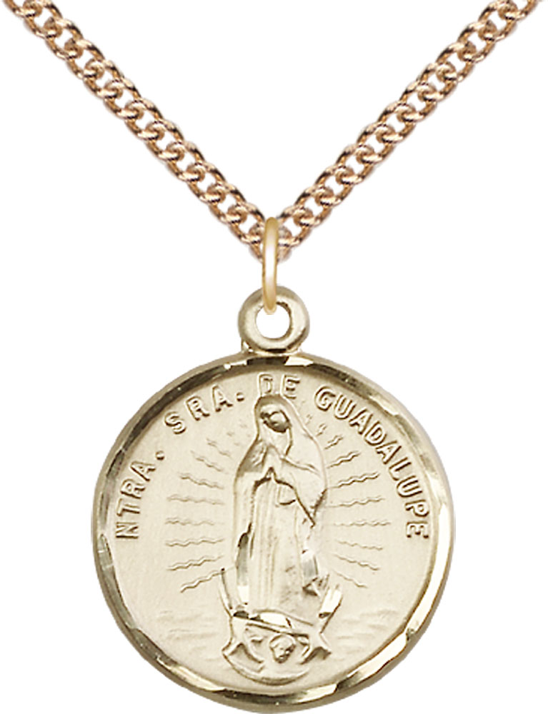14kt Gold Filled Our Lady of Guadalupe Pendant on a 24 inch Gold Filled Heavy Curb chain