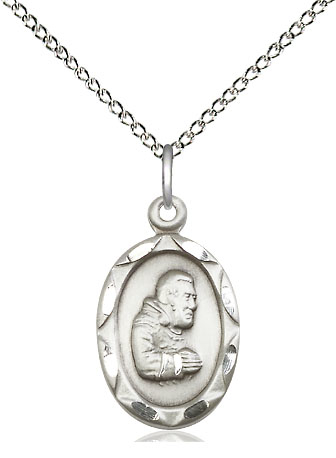 Sterling Silver Saint Pio of Pietrelcina Pendant on a 18 inch Sterling Silver Light Curb chain