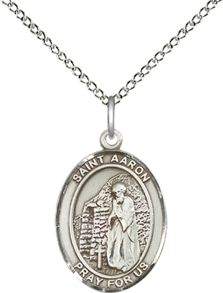 Sterling Silver Saint Aaron Pendant on a 18 inch Sterling Silver Light Curb chain
