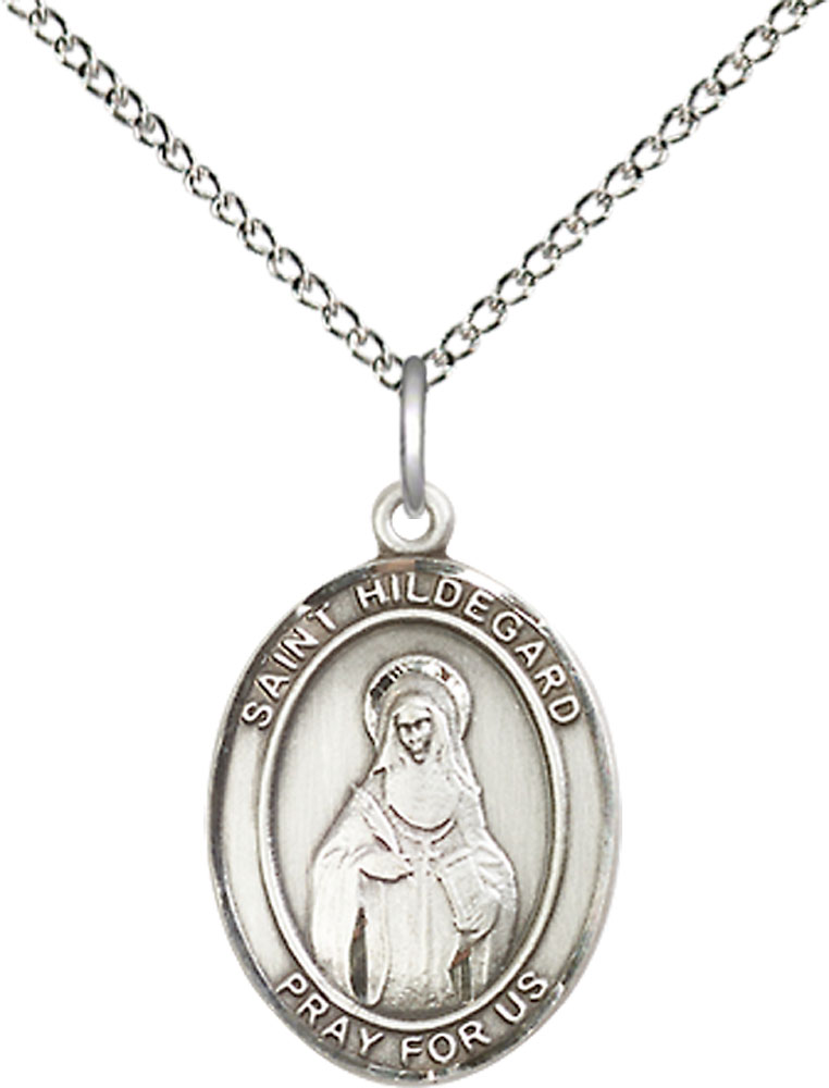 Sterling Silver Saint Hildegard von Bingen Pendant on a 18 inch Sterling Silver Light Curb chain