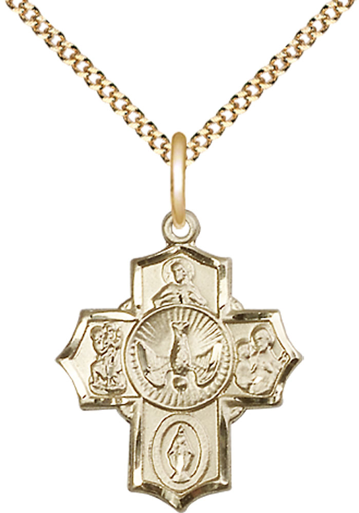 14kt Gold Filled 5-Way Pendant on a 18 inch Gold Plate Light Curb chain