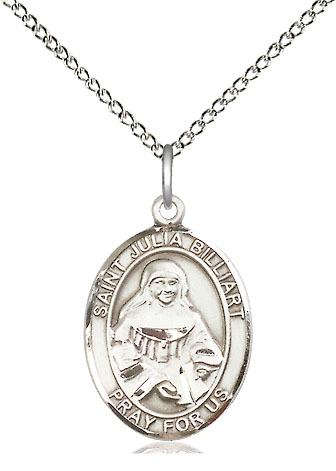 Sterling Silver Saint Julia Billiart Pendant on a 18 inch Sterling Silver Light Curb chain