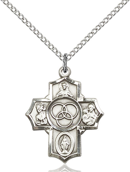 Sterling Silver New Family 5-Way Pendant on a 18 inch Light Rhodium Light Curb chain