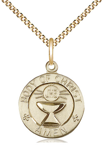 14kt Gold Filled Body of Christ Pendant on a 18 inch Gold Plate Light Curb chain