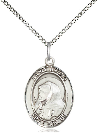 Sterling Silver Saint Bruno Pendant on a 18 inch Sterling Silver Light Curb chain