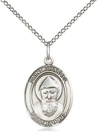 Sterling Silver Saint Sharbel Pendant on a 18 inch Sterling Silver Light Curb chain