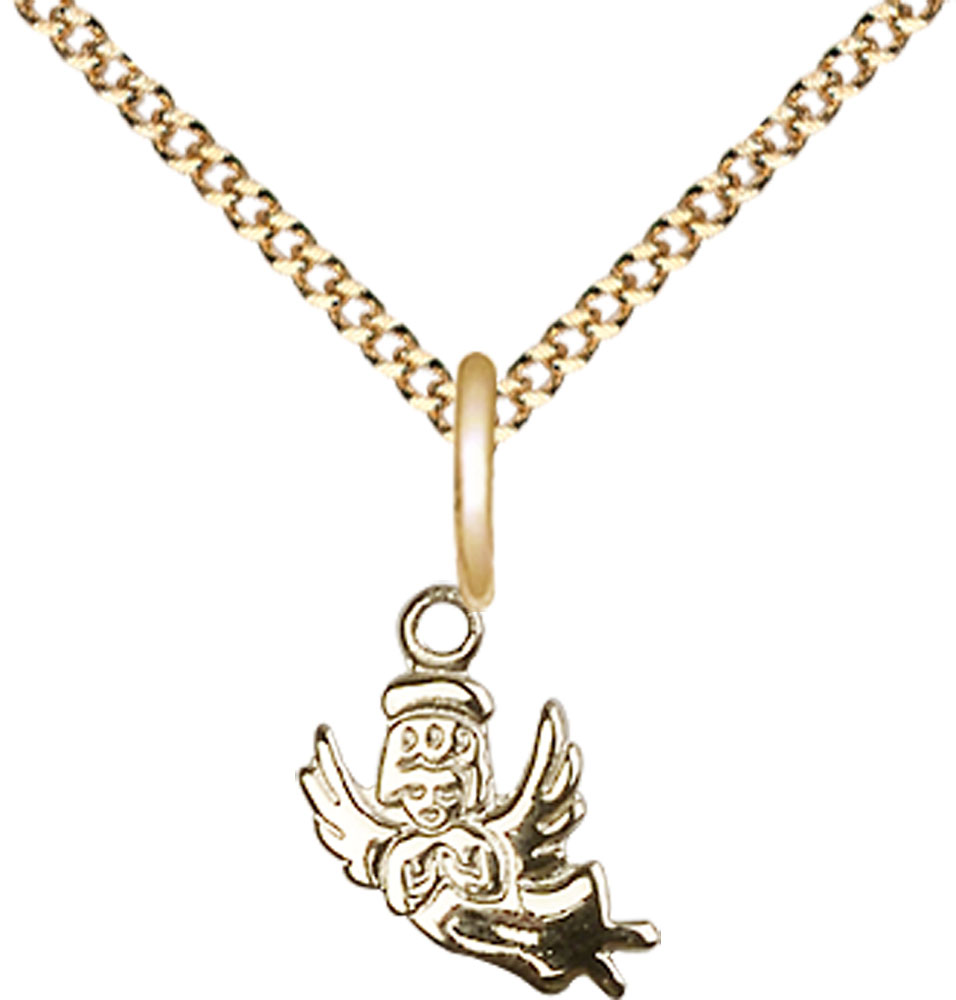 14kt Gold Filled Guardian Angel Pendant on a 18 inch Gold Plate Light Curb chain
