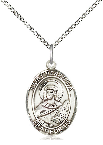 Sterling Silver Saint Perpetua Pendant on a 18 inch Sterling Silver Light Curb chain