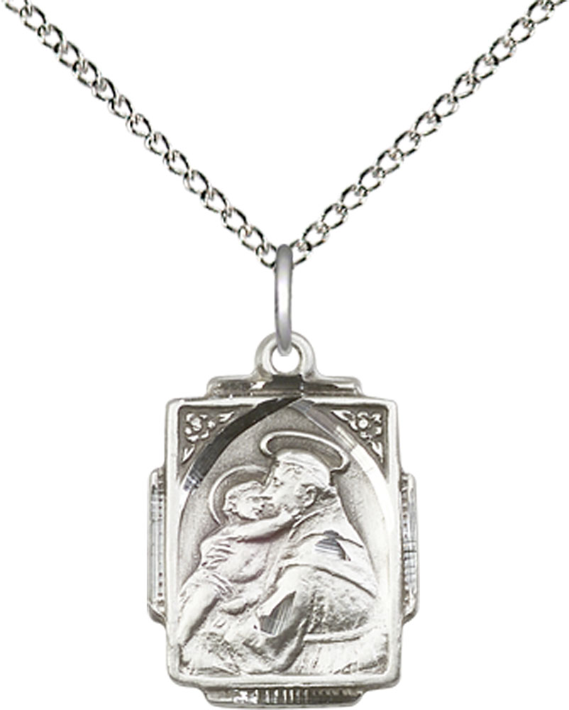 Sterling Silver Saint Anthony Pendant on a 18 inch Sterling Silver Light Curb chain