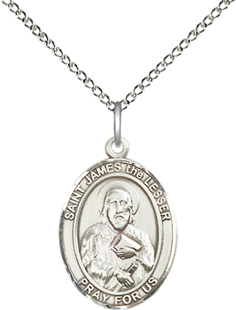 Sterling Silver Saint James the Lesser Pendant on a 18 inch Sterling Silver Light Curb chain