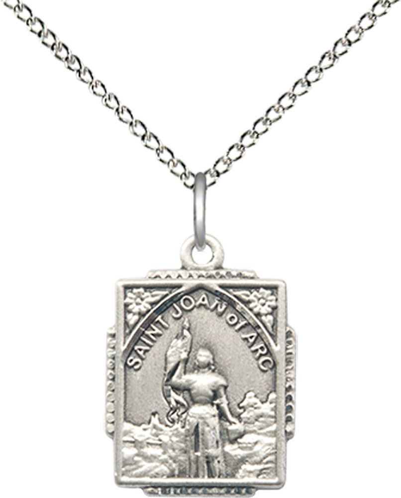 Sterling Silver Saint Joan of Arc Pendant on a 18 inch Sterling Silver Light Curb chain