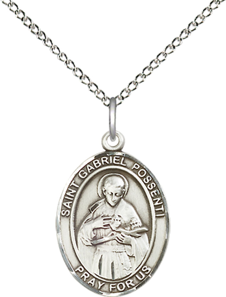 Sterling Silver Saint Gabriel Possenti Pendant on a 18 inch Sterling Silver Light Curb chain