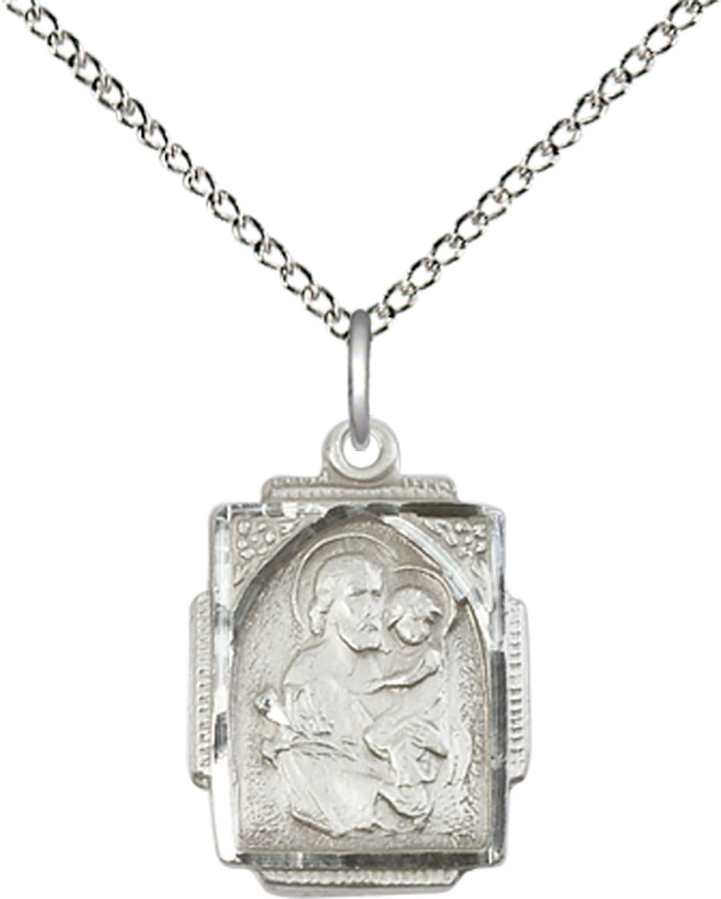 Sterling Silver Saint Joseph Pendant on a 18 inch Sterling Silver Light Curb chain