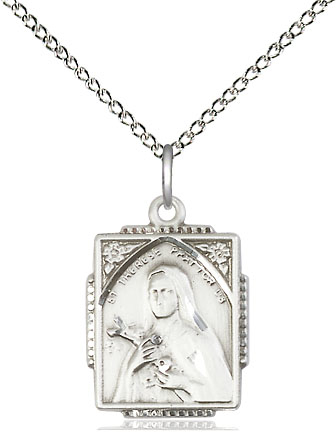 Sterling Silver Saint Therese Pendant on a 18 inch Sterling Silver Light Curb chain