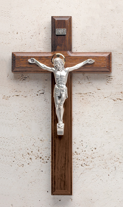 11In. Walnut Crucifix With Beveled Edges And Salerni Corpus