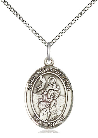 Sterling Silver Saint Peter Nolasco Pendant on a 18 inch Sterling Silver Light Curb chain