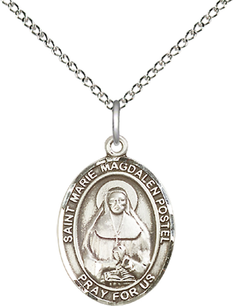 Sterling Silver Marie Magdalen Postel Pendant on a 18 inch Sterling Silver Light Curb chain
