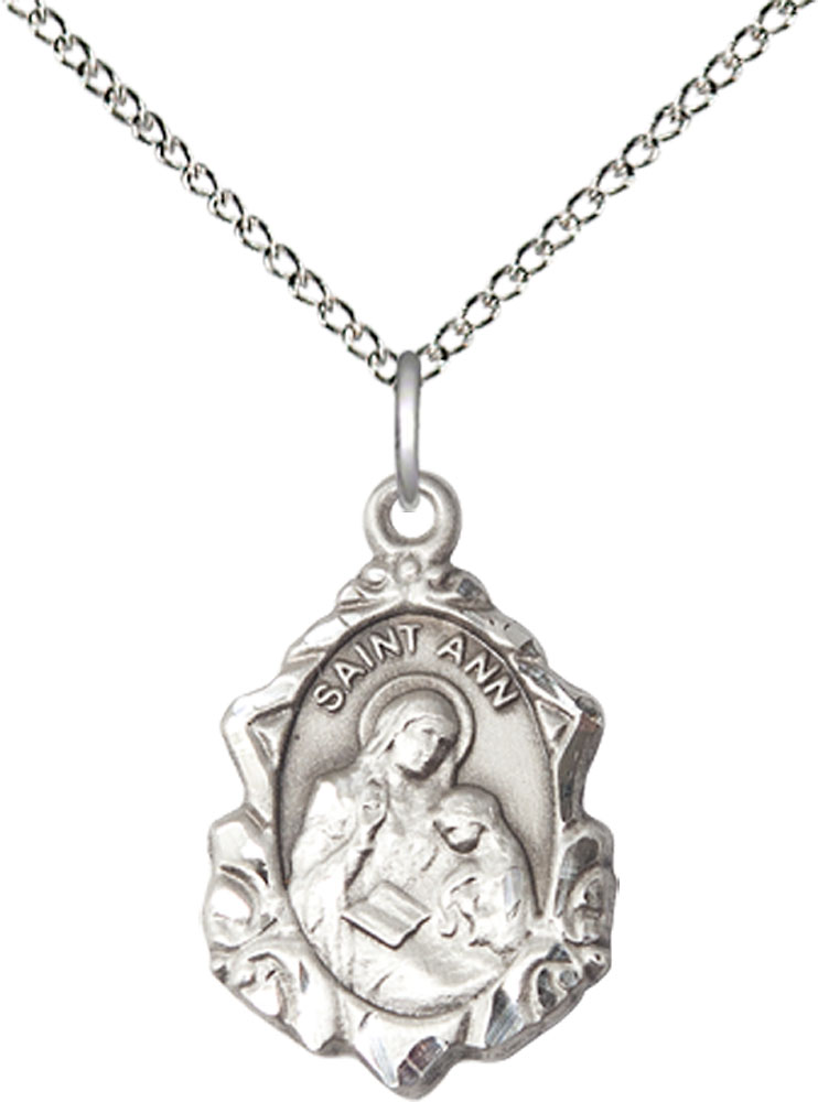 Sterling Silver Saint Ann Pendant on a 18 inch Sterling Silver Light Curb chain