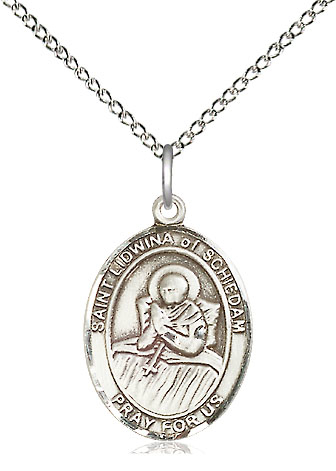 Sterling Silver Saint Lidwina of Schiedam Pendant on a 18 inch Sterling Silver Light Curb chain