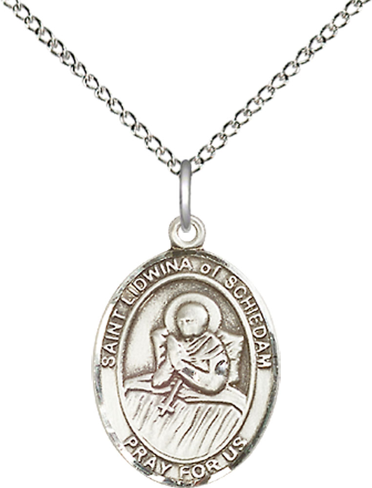 Sterling Silver Saint Lidwina of Schiedam Pendant on a 18 inch Sterling Silver Light Curb chain