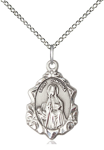 Sterling Silver Saint Dymphna Pendant on a 18 inch Sterling Silver Light Curb chain