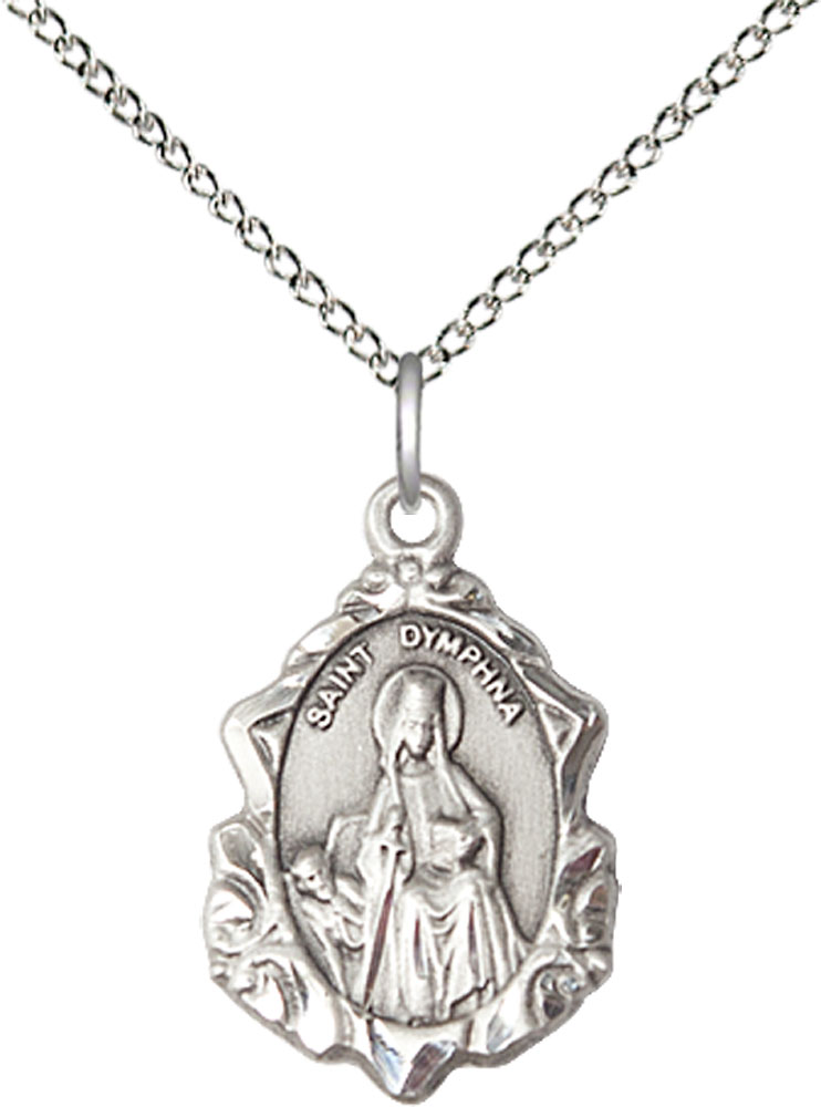 Sterling Silver Saint Dymphna Pendant on a 18 inch Sterling Silver Light Curb chain