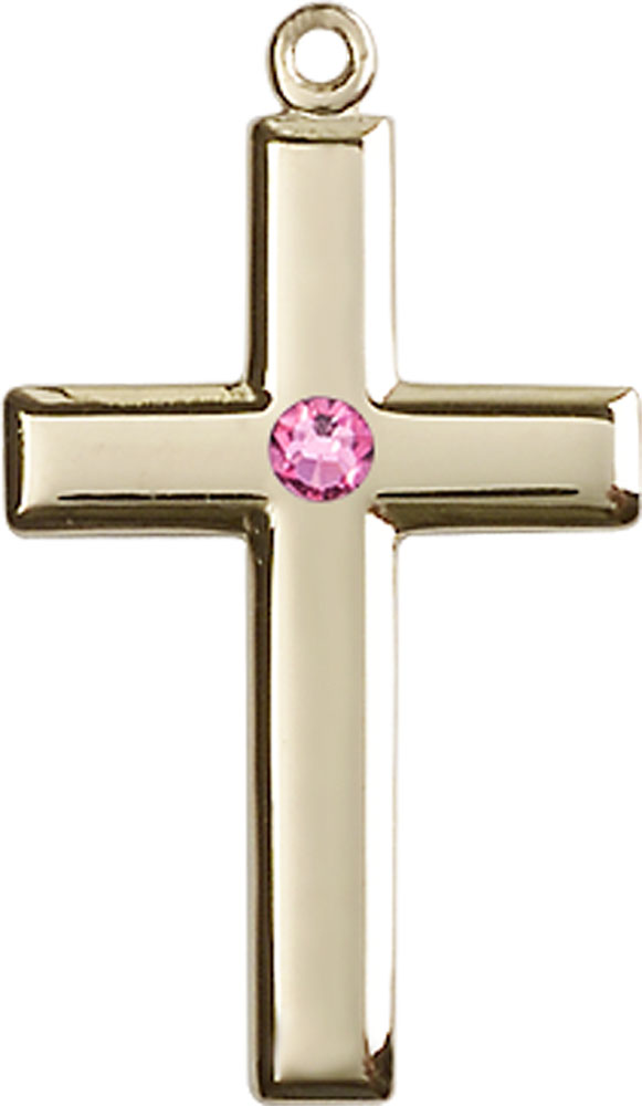 14kt Gold Filled Cross Medal with a 3mm Rose Swarovski stone