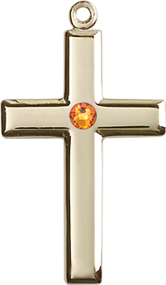 14kt Gold Filled Cross Medal with a 3mm Topaz Swarovski stone