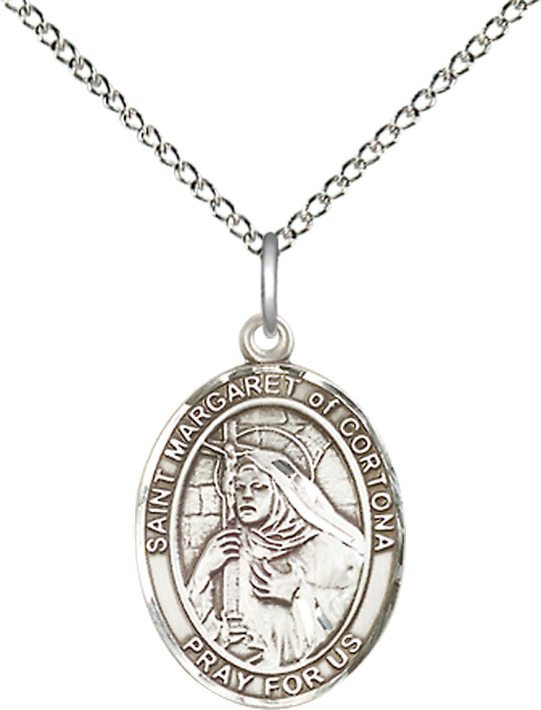 Sterling Silver Saint Margaret of Cortona Pendant on a 18 inch Sterling Silver Light Curb chain