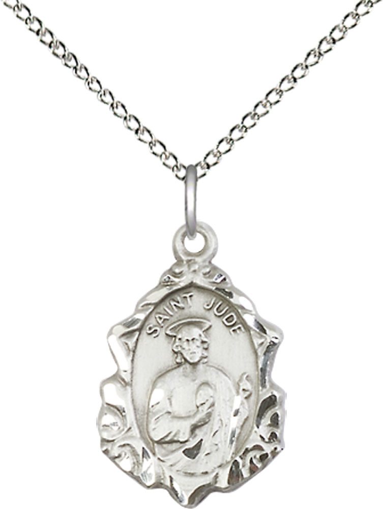 Sterling Silver Saint Jude Pendant on a 18 inch Sterling Silver Light Curb chain