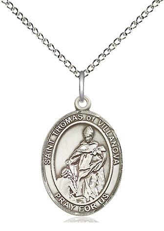 Sterling Silver Saint Thomas of Villanova Pendant on a 18 inch Sterling Silver Light Curb chain