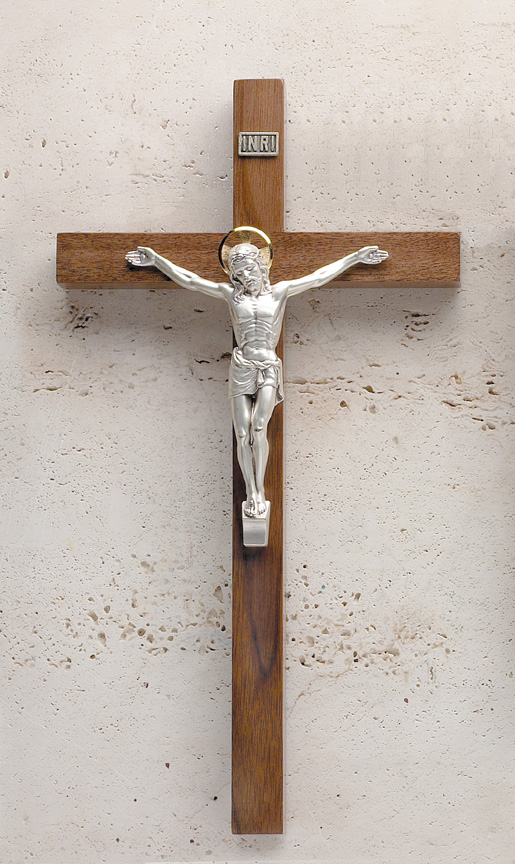12In. Walnut Crucifix With Silverplatd Salerni Corpus
