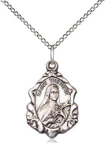 Sterling Silver Saint Therese of Lisieux Pendant on a 18 inch Sterling Silver Light Curb chain