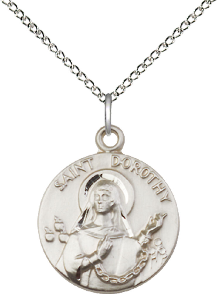 Sterling Silver Saint Dorothy Pendant on a 18 inch Sterling Silver Light Curb chain