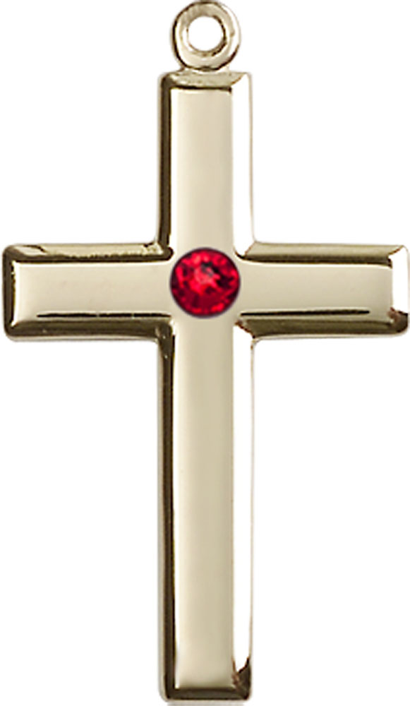14kt Gold Filled Cross Medal with a 3mm Ruby Swarovski stone