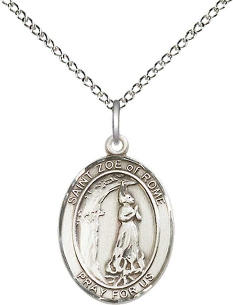 Sterling Silver Saint Zoe of Rome Pendant on a 18 inch Sterling Silver Light Curb chain
