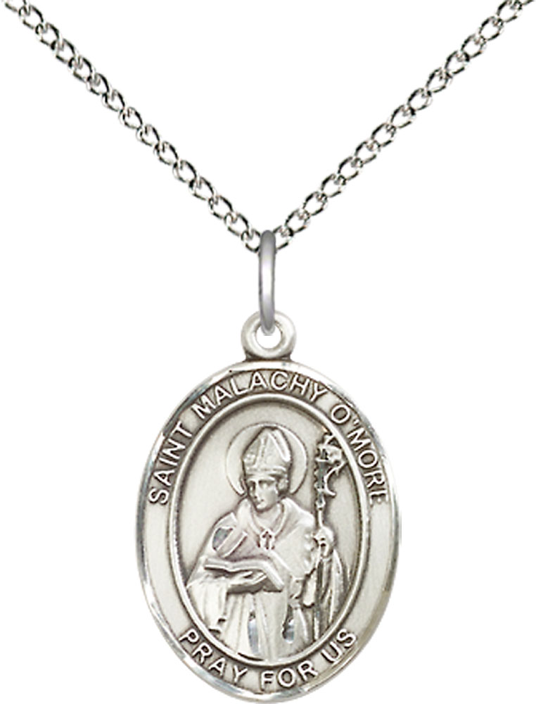 Sterling Silver Saint Malachy O'More Pendant on a 18 inch Sterling Silver Light Curb chain