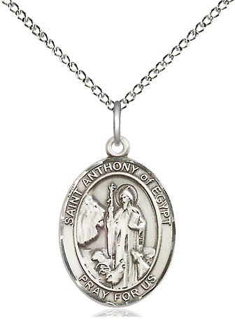 Sterling Silver Saint Anthony of Egypt Pendant on a 18 inch Sterling Silver Light Curb chain