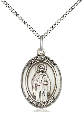 Sterling Silver Saint Odilia Pendant on a 18 inch Sterling Silver Light Curb chain
