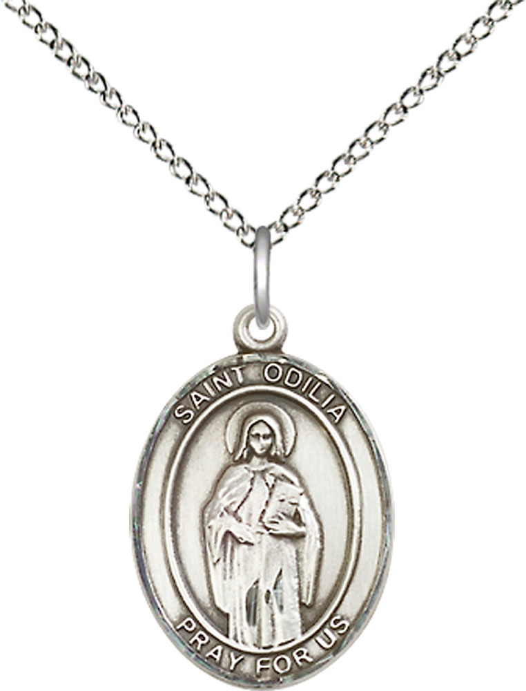 Sterling Silver Saint Odilia Pendant on a 18 inch Sterling Silver Light Curb chain