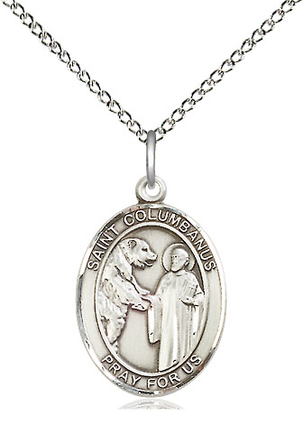 Sterling Silver Saint Columbanus Pendant on a 18 inch Sterling Silver Light Curb chain